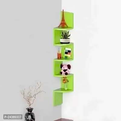 Wall Shelf Zig Zeg Shelves Corner Rack Shelf Wall Mounted Floating Wall Decorative Living Room And Bedroom Shelves Corner Rack Mdf Antique Wall Shelf Side Corner Shelves Mdf-(Medium Density Fiber) Wall Shelfnbsp;nbsp;(Number Of Shelves - 5, Green)-thumb0