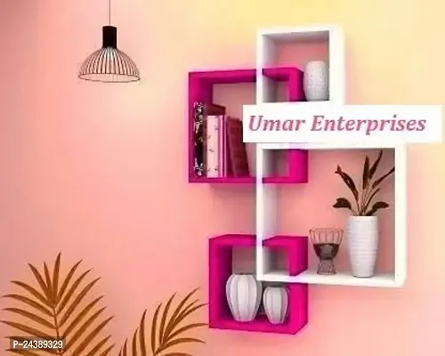 Wall Shelf Intersecting Wall Mounted Shelf For Living Room Home Decor Floating Shelves Bedroom Shelves Mdf Set Of 4 Mdf-(Medium Density Fiber)-Wall Shelfnbsp;-(Number Of Shelves - 4, Pink, White)