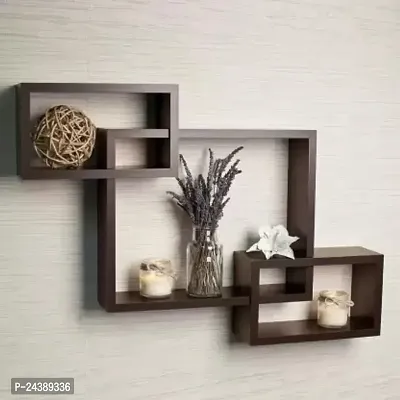 Wall Shelf Intersecting Shape Shelves Set Of 3 Mdf Wall Hanging Mounted Floating Wall Decorative Shelves Living Room And Bedroom Mdf-(Medium Density Fiber) Wall Shelf-(Number Of Shelves - 3, Brown)-thumb0