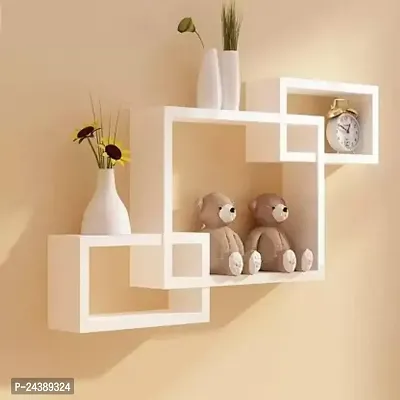 Wall Shelf Intersecting Shape Shelves Set Of 3 Mdf Wall Hanging Mounted Floating Wall Decorative Shelves Living Room And Bedroom Mdf-(Medium Density Fiber) Wall Shelf-(Number Of Shelves - 3, White)-thumb0