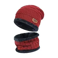 GUBBINS Winter Knit Beanie Woolen Cap Hat and Neck Warmer Scarf Set for Men  Women (RED)-thumb1