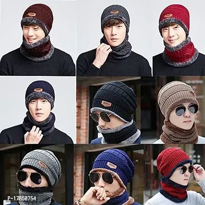 GUBBINS Winter Knit Beanie Woolen Cap Hat  Neck Warmer Scarf Set for Men  Women. (BLACK)-thumb5