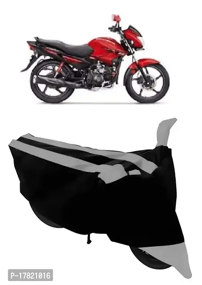 GUBBINS Semi Waterproof Motorcycle Cover Compatible with Hero Glamour FI All Weather Dustproof Cover (Grey)-thumb0