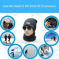 GUBBINS Woolen Cap and Winter Neck Warmer Wollen Scarf Set for Men and Women/Winter wear Woolen Stylish caps and Warm Neck Muffler Unisex Grey-thumb2