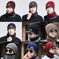 GUBBINS Woolen Cap and Winter Neck Warmer Wollen Scarf Set for Men and Women/Winter wear Woolen Stylish caps and Warm Neck Muffler Unisex Grey-thumb4