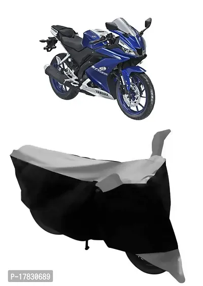 GUBBINS Two Wheeler Bike Cover - Dustproof and UV Resistant Bike Cover Compatible with Yamaha R15 V3 Water Resistant Cover - Easy Installation (Grey Stripe)