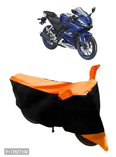 GUBBINS Two Wheeler Bike Cover - Dustproof and UV Resistant Bike Cover Compatible with Yamaha R15 V3 Water Resistant Cover - Easy Installation (Orange Stripe)