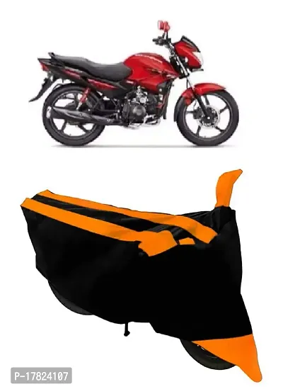 GUBBINS Semi Waterproof Motorcycle Cover Compatible with Hero Glamour FI All Weather Dustproof Cover (Orange)-thumb0