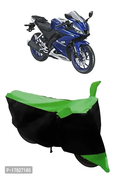 GUBBINS Two Wheeler Bike Cover - Dustproof and UV Resistant Bike Cover Compatible with Yamaha R15 V3 Water Resistant Cover - Easy Installation (Green Stripe)