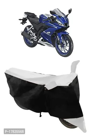 GUBBINS Two Wheeler Bike Cover - Dustproof and UV Resistant Bike Cover Compatible with Yamaha R15 V3 Water Resistant Cover - Easy Installation (White Stripe)