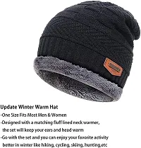 GUBBINS Winter Knit Beanie Woolen Cap Hat  Neck Warmer Scarf Set for Men  Women. (BLACK)-thumb2