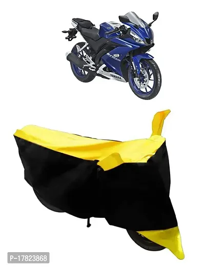 GUBBINS Two Wheeler Bike Cover - Dustproof and UV Resistant Bike Cover Compatible with Yamaha R15 V3 Water Resistant Cover - Easy Installation (Yellow Stripe)-thumb0