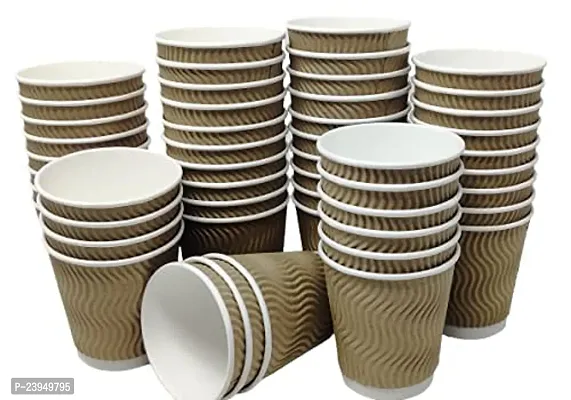 Disposable Ripple Paper Cup for Hot Coffee Drinks for Party- 150 ml, 50 Pieces, Brown