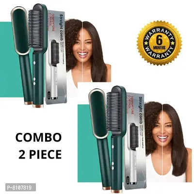 Ucancart 2 Piece Combo Professional Stylish Hair Straightener Tourmaline Ceramic Hair Curler Trending Brush Comb Green