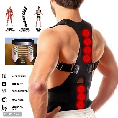 Extreme Magnetic Back Brace Posture Corrector Therapy Shoulder Belt For Lower and Upper Back Pain Relief | Band Posture Corrective Real Doctor Belt For Men  Women - Free Size (Black)