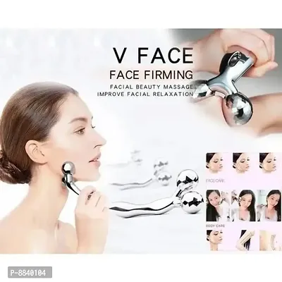 Portable 3D Manual Roller Massager/ Body Massager/ 360 Rotate Roller Face Body Massager/ Skin Lifting/ Wrinkle Remover and Facial Massage/ Relaxation and Skin Tightening Tool/ Unisex - Silver-thumb2