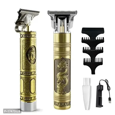 Golden Colored Trimmer For Men Buddha Style Hair Trimming Zero Gapped Adjustable Hair Clipper For Professional Haircut With Low Noise Feature Metal Body Rechargeable Hair Removal Trimmers-thumb0