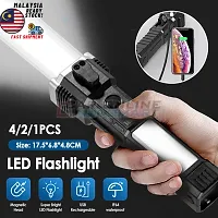 Rechargeable Torch Flashlight Long Distance Beam Range, Car Rescue Torch With Hammer Window Glass And Seat Belt Cutter Built In Mobile USB Fast Charger Power Bank-thumb2