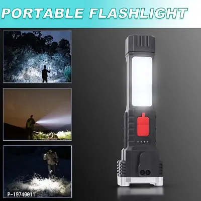 Rechargeable Torch Flashlight,Long Distance Beam Range Car Rescue Torch with Hammer Window Glass and Seat Belt Cutter Built in Mobile USB Fast Charger Power Bank (Multicolor)