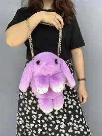 Teddy Rabbit Furry Sling Purse | Cute Bunny Sling Bag | Fur Gorgeous Sling Bag For Kids And Girl | Cute Rabbit Sling Bag | Fluffy Bunny Shoulder Bag | Cross Body Sling Bag For Girls | Soft Hand Bag-thumb1