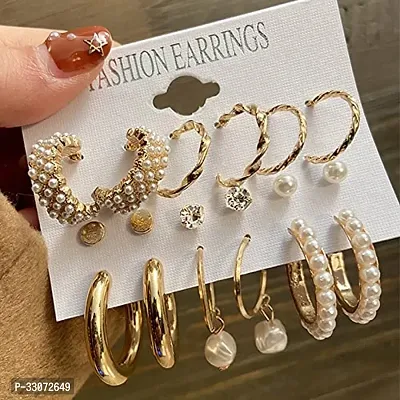 Combo of 6 Earrings for Girls and Women Gold Plated Pearl and Stone Studded Alloy Earring Set-thumb0