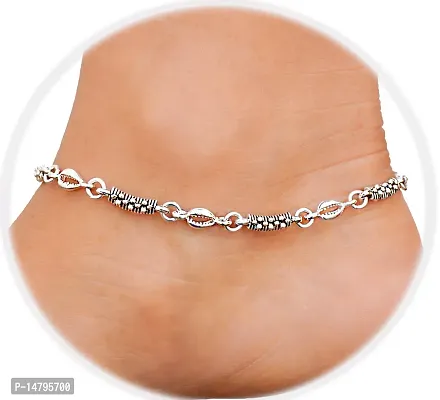 Girls Silver Plated White Metal Payal Anklets Indian Traditional Ethnic Fashion Foot Jewellery Artificial Alloy Anklet  (Pack of 2)