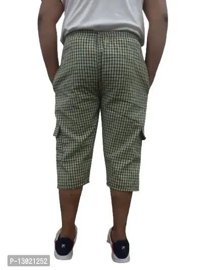 Men's Cotton Checkered Printed 3/4 Capri, Shorts Color Yellow- Size-2XL-thumb2