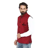 Kokal Red Men's Jute Waistcoat | Modi Jacket | Nehru Jacket for Men Stylish Bandhgala Sleeveless Regular Fit for Festive, Casual, or Occasional (Size-S)-thumb1