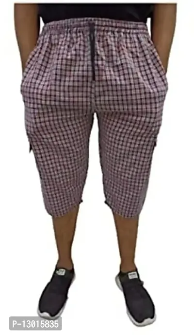 Men's Cotton Checkered Printed 3/4 Capri, Shorts, Red Pack-of -1 (Size-L)