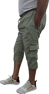 Generic Men's Cotton Checkered Printed Three Fourth Capri Shorts, Colors (Green XXL,Size )-thumb2