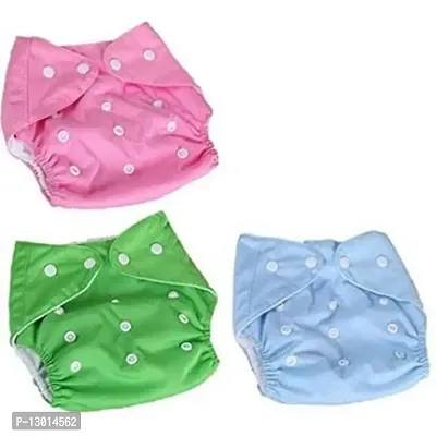 Kokal Reusable Washable Free Size Baby Cloth Diapers/Nappies (3 Pink, Green, Blue Diaper)-thumb0