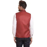 Kokal Maroon Men's Jute Regular Fit Sleeveless Solid Nehru Jacket (Size-XXL)-thumb1