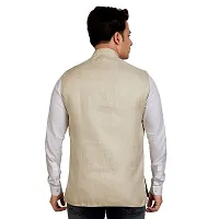 Kokal Beige Men's Jute Waistcoat | Modi Jacket | Nehru Jacket for Men Stylish Bandhgala Sleeveless Regular Fit for Festive, Casual, or Occasional (Size-XL)-thumb1