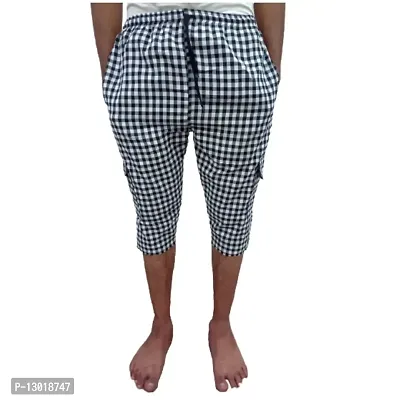 Men's Cotton Checkered Printed 3/4 Capri, Shorts, Red- Pack-of -1 (2XL, Black)