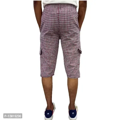 Men's Cotton Checkered Printed Three Fourth Capri Shorts (XX-Large, Red : Blue : Green)-thumb4