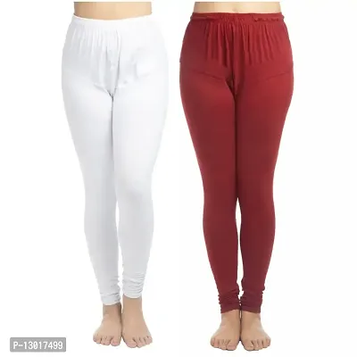 Blended Women's Altra Soft Chudidar Leggings Pack of 2 (White, Maroon)-thumb0