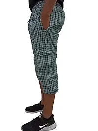 Blended Men's Cotton Checkered Printed Three Fourth Capri Shorts, Colors Green Blue (Size XXL)-thumb2