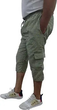 Men's Cotton Checkered Printed 3/4 Capri, Shorts Color Yellow- Size-2XL-thumb2