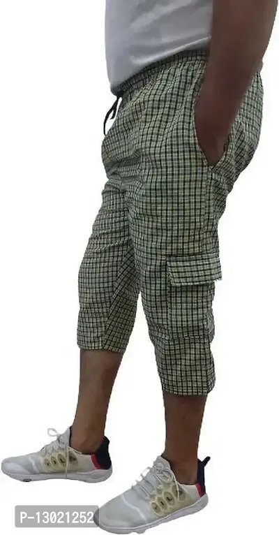 Men's Cotton Checkered Printed 3/4 Capri, Shorts Color Yellow- Size-2XL-thumb3