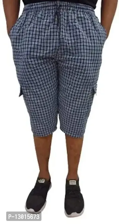 Men's Cotton Checkered Printed 3/4 Capri, Shorts, Blue- Pack-of -1(Size-XXL)