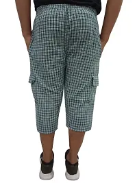 Blended Men's Cotton Checkered Printed Three Fourth Capri Shorts, Colors Green Red (Size XL)-thumb1