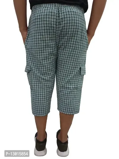 Blended Men's Cotton Checkered Printed Three Fourth Capri Shorts, Colors Green Red (Size XL)-thumb2