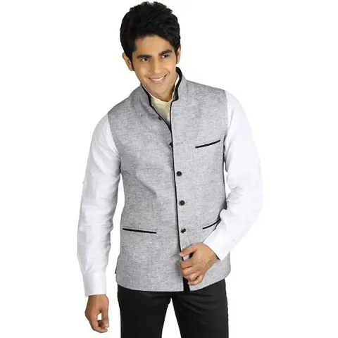 Kokal Jute Grey Nehru Jacket