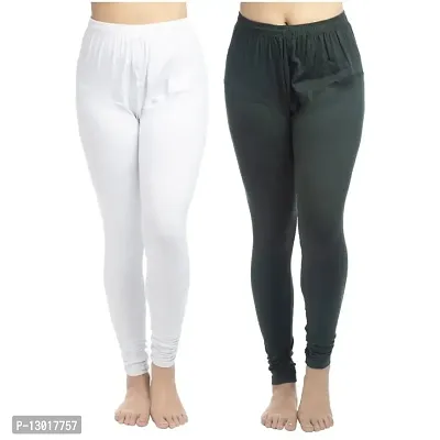 Blended Women's Altra Soft Chudidar Leggings Pack of 2 (White, Greenish)