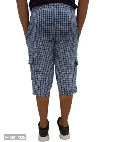AF World Fashion Three Fourth Capri Cotton Checked Combo Pack 1 Blue
