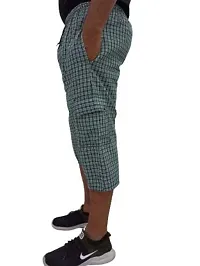 Men's Cotton Checkered Printed 3/4 Capri, Shorts,Blue,Green,Size-M (Pack-of -2) Regular Fit-thumb2