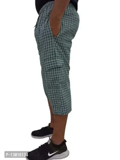 Men's Cotton Checkered Printed 3/4 Capri, Shorts,Blue,Green,Size-M (Pack-of -2) Regular Fit-thumb3