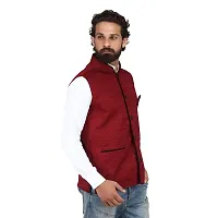 Kokal Red Men's Jute Waistcoat | Modi Jacket | Nehru Jacket for Men Stylish Bandhgala Sleeveless Regular Fit for Festive, Casual, or Occasional (Size-S)-thumb2