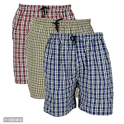 Fabus Men Cotton Checkered Coloured Shorts Pack of 3 (Large)-thumb0