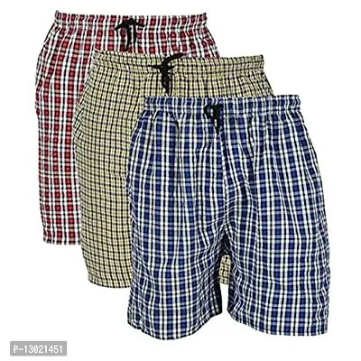 Fabus Men Cotton Checkered Coloured Shorts Pack of 3 (XXL)-thumb0